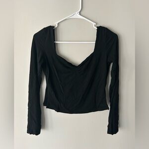 Elegant Black Long Sleeve scoopback Women's Top